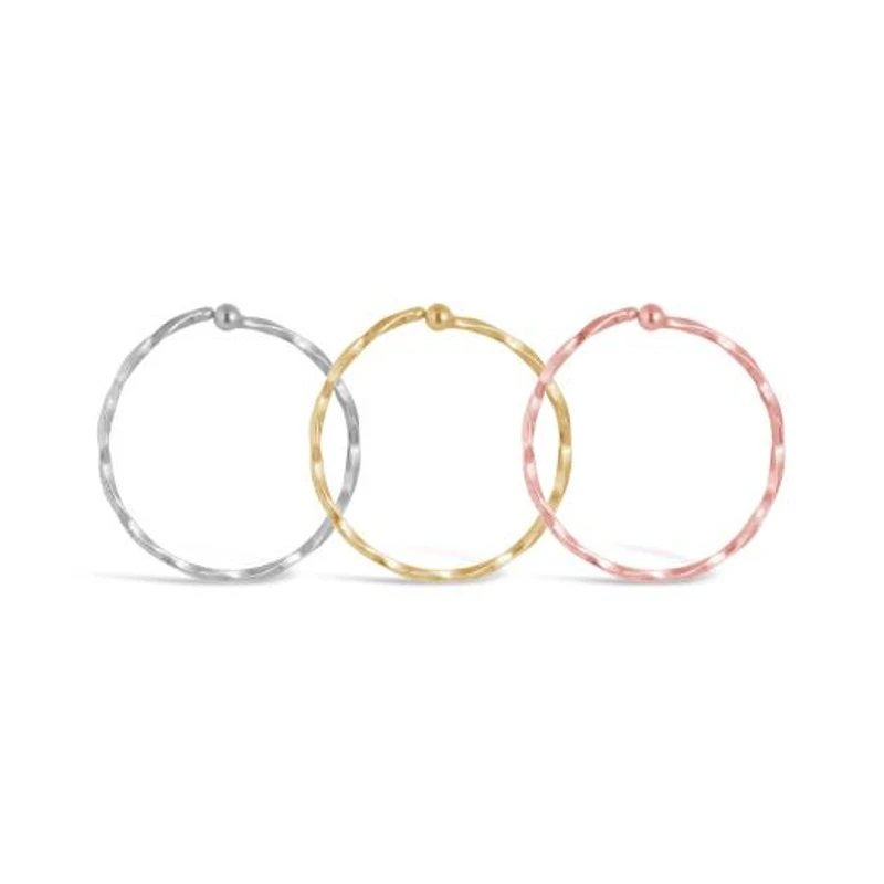14K Gold Three Piece Textured Nose Ring Set (White, Yellow, Rose)