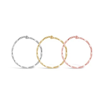 14K Gold Three Piece Textured Nose Ring Set (White, Yellow, Rose)
