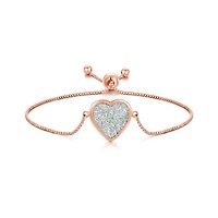 Sterling Silver Rose Plated Glitter Heart Bolo Bracelet