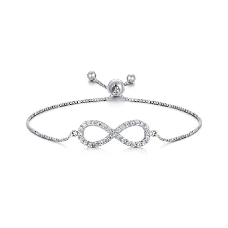 Sterling Silver Cubic Zirconia Infinity Bolo Bracelet
