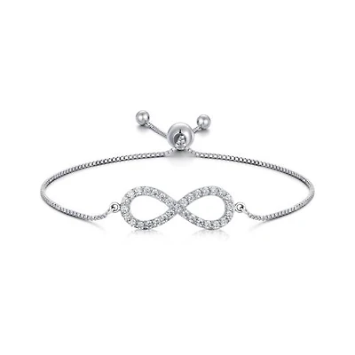 Sterling Silver Cubic Zirconia Infinity Bolo Bracelet