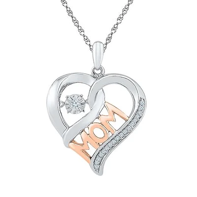 Sterling Silver 10K Rose Gold 0.07CTW Dancing Diamond Mom Necklace