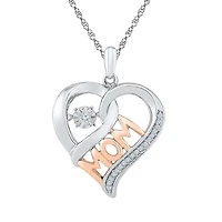 Sterling Silver 10K Rose Gold 0.07CTW Dancing Diamond Mom Necklace