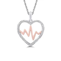 Sterling Silver 10K Rose Gold 0.09CTW Heartbeat Pendant