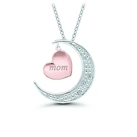 Sterling Silver Rose Gold Plated 0.01CTW Moon & Heart Pendant