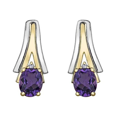 10K White & Yellow Gold Amethyst & 0.01CTW Diamond Earring