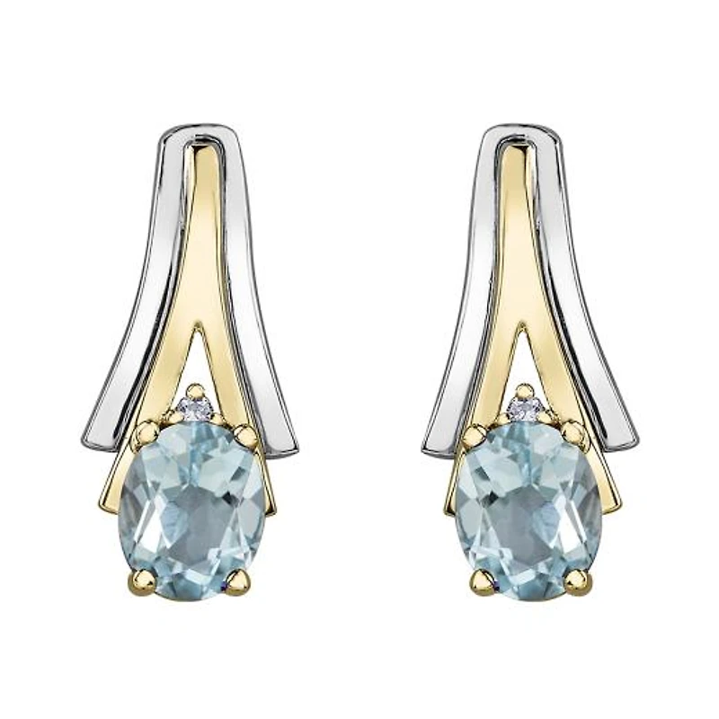 10K White & Yellow Gold Aquamarine & 0.01CTW Diamond Earring
