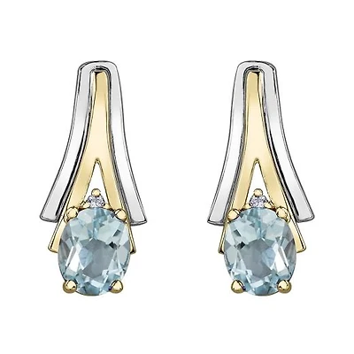 10K White & Yellow Gold Aquamarine & 0.01CTW Diamond Earring