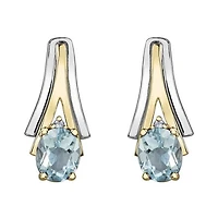 10K White & Yellow Gold Aquamarine & 0.01CTW Diamond Earring