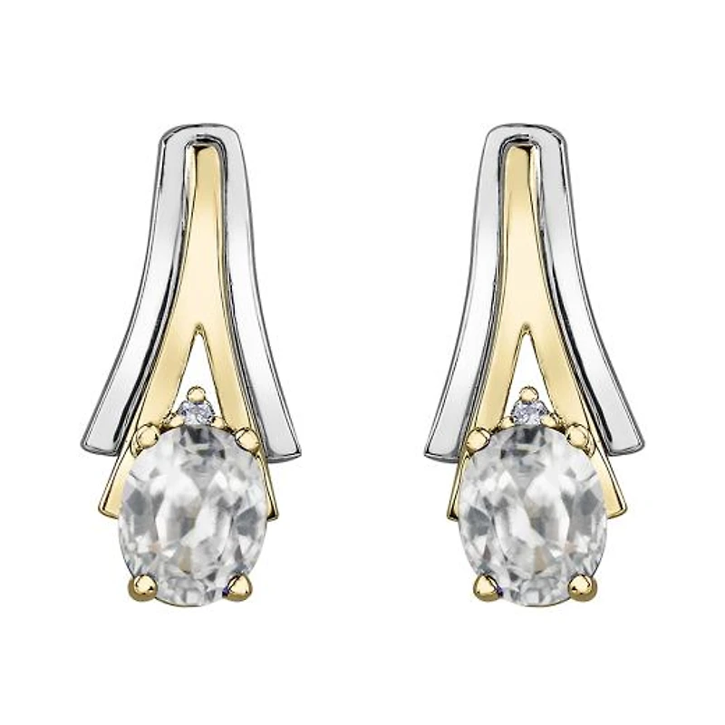 10K White & Yellow Gold White Topaz & 0.01CTW Diamond Earring