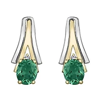 10K White & Yellow Gold Emerald & 0.01CTW Diamond Earring