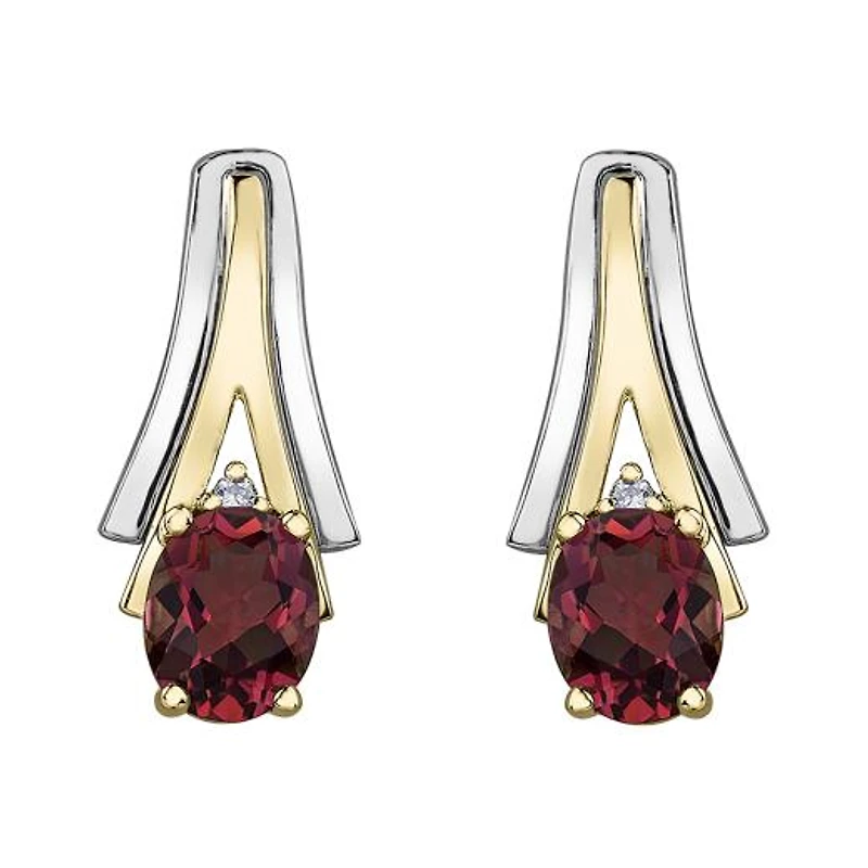 10K White & Yellow Gold Ruby & 0.01CTW Diamond Earring