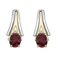 10K White & Yellow Gold Ruby & 0.01CTW Diamond Earring