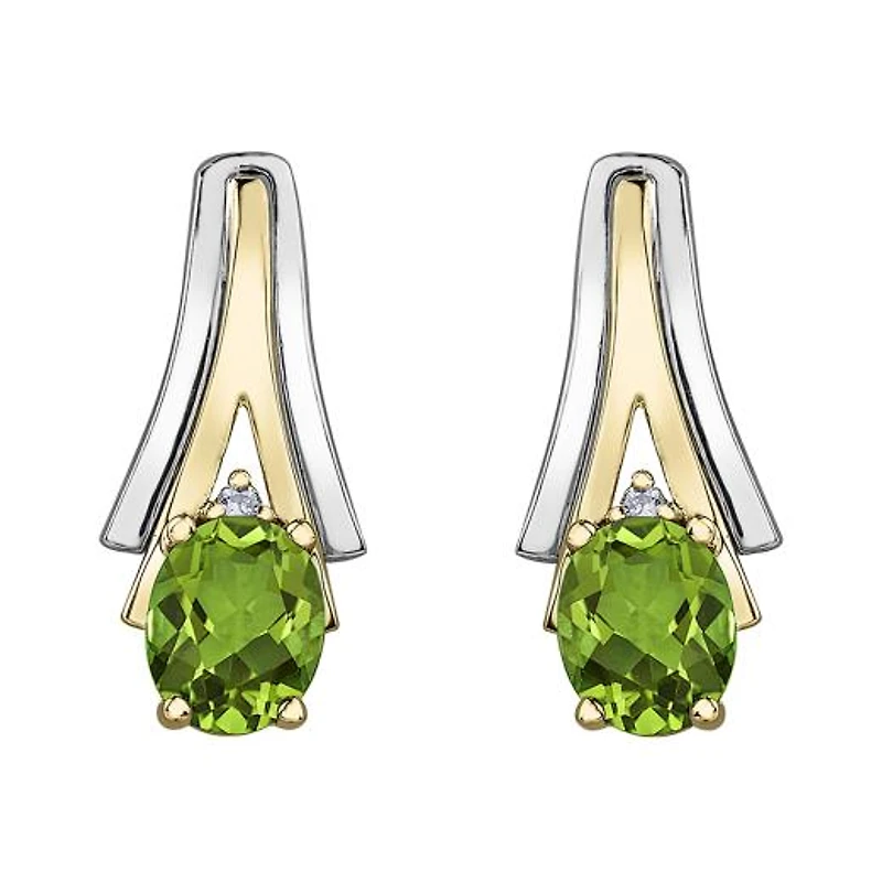 10K White & Yellow Gold Peridot & 0.01CTW Diamond Earring