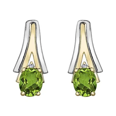 10K White & Yellow Gold Peridot & 0.01CTW Diamond Earring