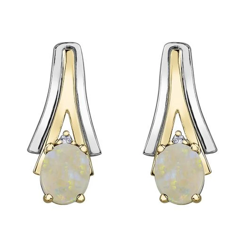 10K White & Yellow Gold Opal & 0.01CTW Diamond Earring