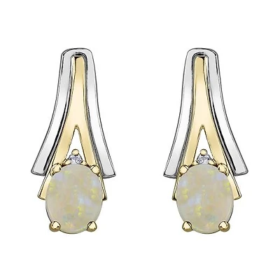 10K White & Yellow Gold Opal & 0.01CTW Diamond Earring