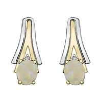 10K White & Yellow Gold Opal & 0.01CTW Diamond Earring