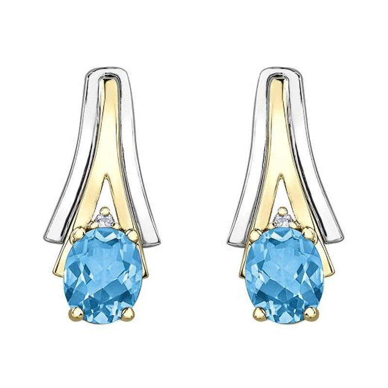 10K White & Yellow Gold Blue Topaz & 0.01CTW Diamond Earring