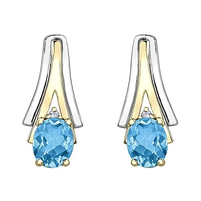 10K White & Yellow Gold Blue Topaz & 0.01CTW Diamond Earring