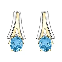 10K White & Yellow Gold Blue Topaz & 0.01CTW Diamond Earring