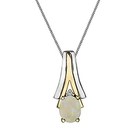 10K White & Yellow Gold Opal & 0.008CTW Diamond Pendant with Chain
