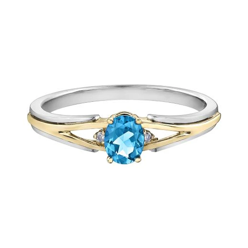 10K White & Yellow Gold Blue Topaz & 0.015CTW Diamond Ring