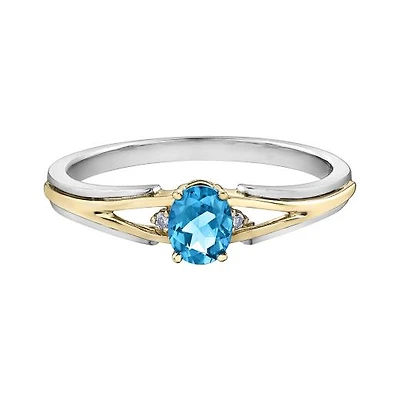 10K White & Yellow Gold Blue Topaz & 0.015CTW Diamond Ring