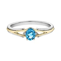 10K White & Yellow Gold Blue Topaz & 0.015CTW Diamond Ring