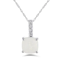 10K White Gold Genuine Opal & Diamond Pendant
