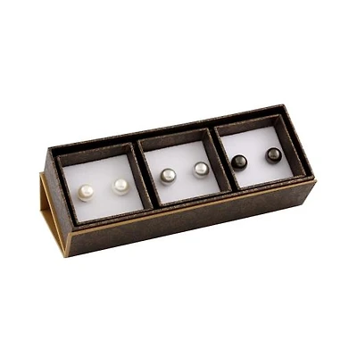 Sterling Silver 9-9.5mm White, Grey & Black Freshwater Pearl Earring Set
