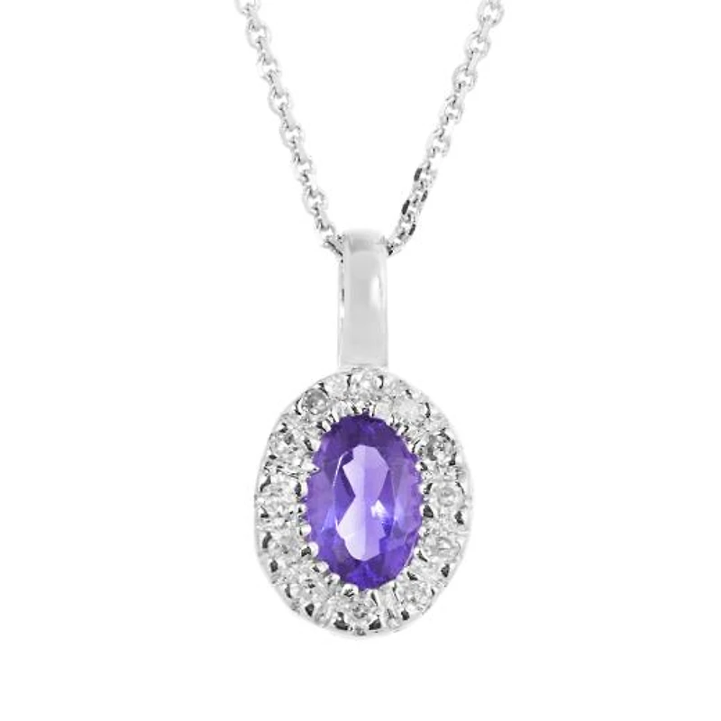 10K White Gold Amethyst & 0.05CTW Diamond Halo Pendant