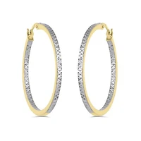 10K Yellow and White Gold Diamond Cut Hoop Earrings