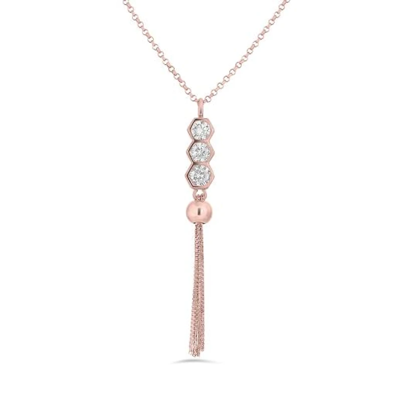 Sterling Silver Rose Gold Plated Cubic Zirconia Geometric Tassel Pendant