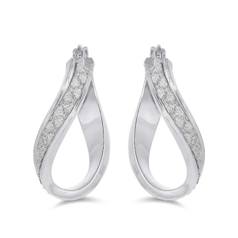 Sterling Silver Glitter Twist Hoop Earrings