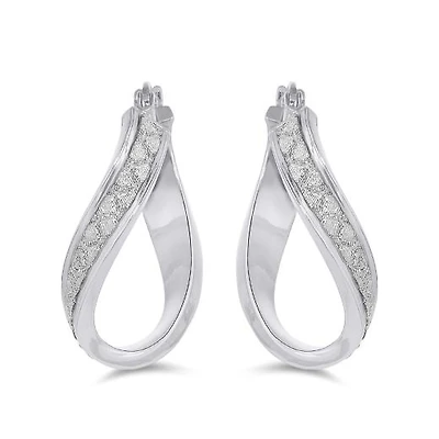 Sterling Silver Glitter Twist Hoop Earrings