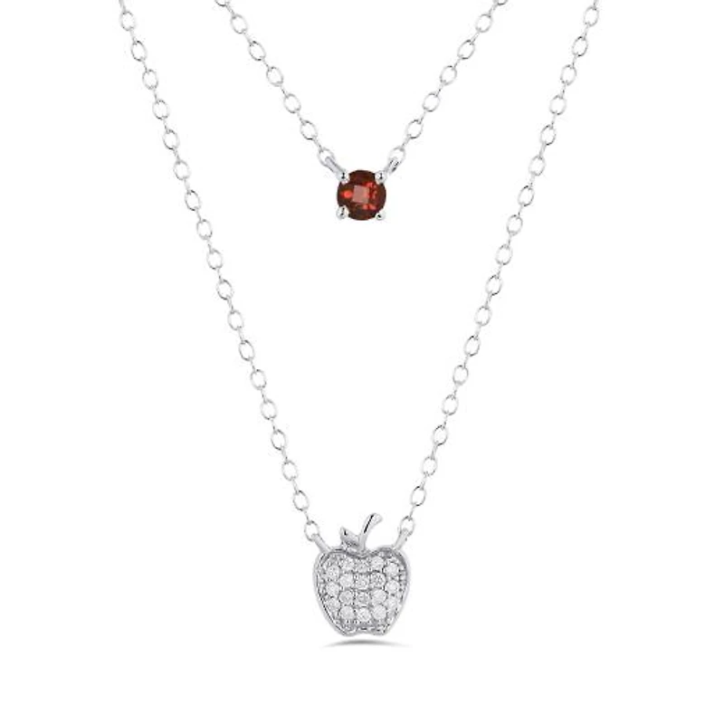 Enchanted Disney Sterling Silver 0.09CTW Apple Diamond & Garnet Necklace