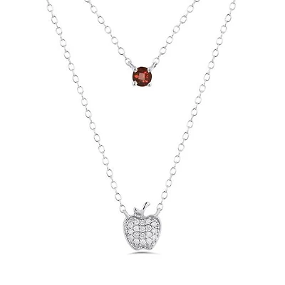 Enchanted Disney Sterling Silver 0.09CTW Apple Diamond & Garnet Necklace