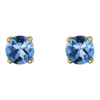 10K Yellow Gold Blue Topaz Stud Earrings