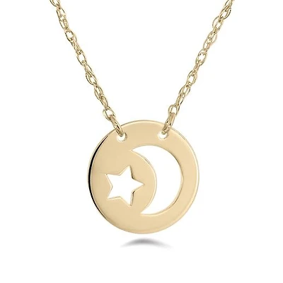 10K Yellow Gold Moon & Star Pendant