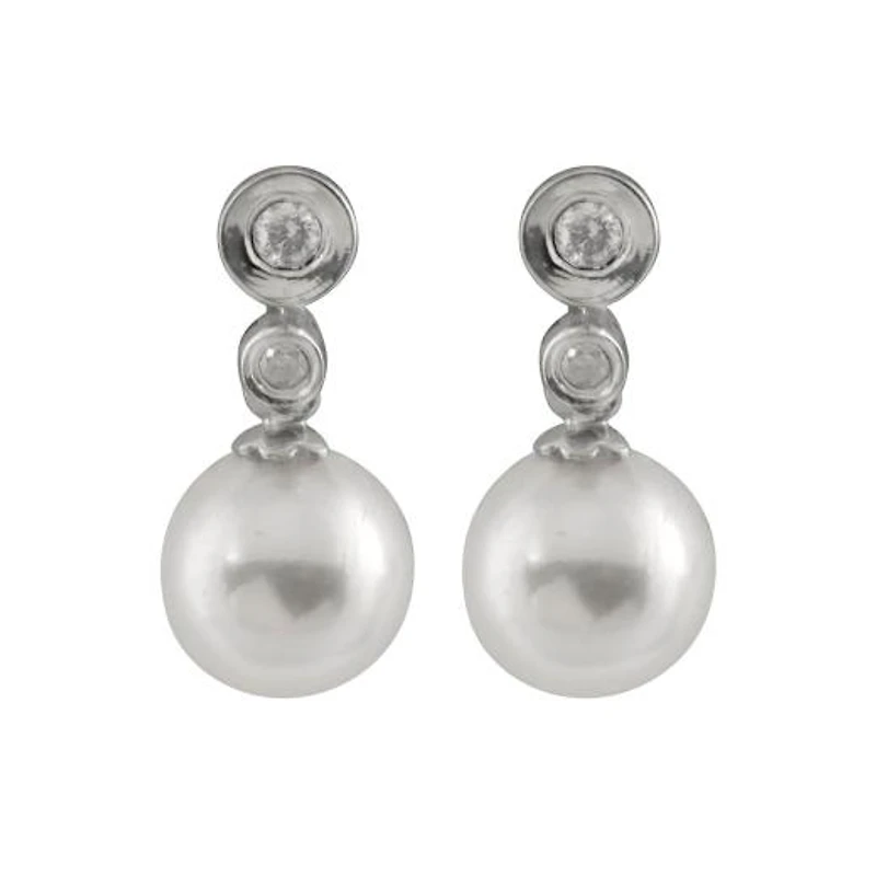 14K White Gold Round 7-7.5mm Chinese Akoya Pearl & Diamond Earrings