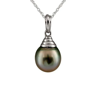14K White Gold 9mm Tahitian Pearl Pendant