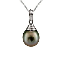 14K White Gold 9mm Tahitian Pearl Pendant