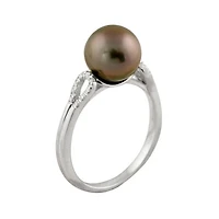 14K Yellow Gold 9mm Tahitian Pearl & Diamond Ring