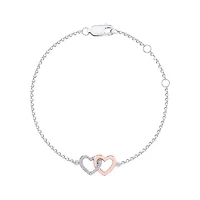Sterling Silver 10K Rose Gold Diamond Heart Bracelet