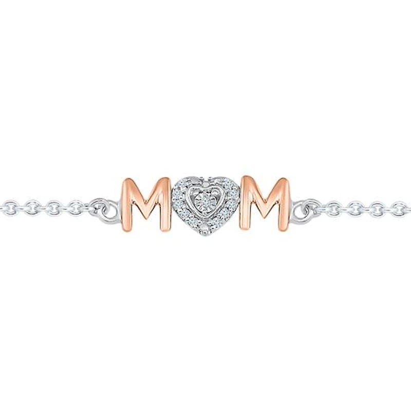 Sterling Silver & Rose Gold Diamond Mom Bracelet