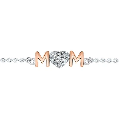 Sterling Silver & Rose Gold Diamond Mom Bracelet
