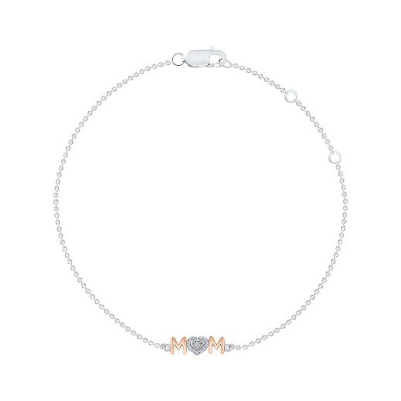 Sterling Silver & Rose Gold Diamond Mom Bracelet