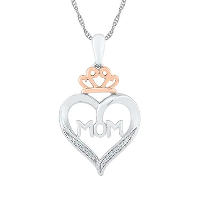 Sterling Silver & Rose Gold Diamond Mom Pendant