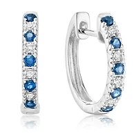 10K White Gold Sapphire & 0.04CTW Diamond Hoop Earrings